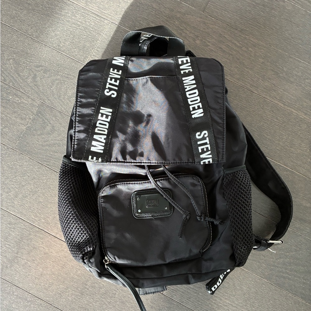 Steve Madden Black Backpack with Logo Straps